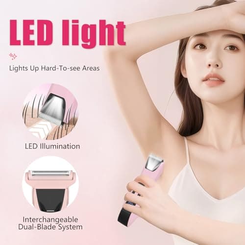 2-in-1 Bikini Trimmer for Women - Electric Razor & Pubic Hair Shaver with LED Light & Display, IPX7 Waterproof, USB-C Fast Charge, Travel Lock, Ceramic Blades for Body/Underarm/Leg, Painless Grooming - Thumbnail 4