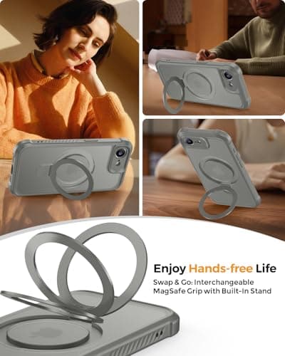 MOCCA for iPhone 17e Case & iPhone 16e Case with Magnetic Invisible Stand [Full Camera Protection][Compatible with Magsafe] Military Drop Shockproof Translucent Matte Phone Case Cover, Titanium Gray - Thumbnail 4