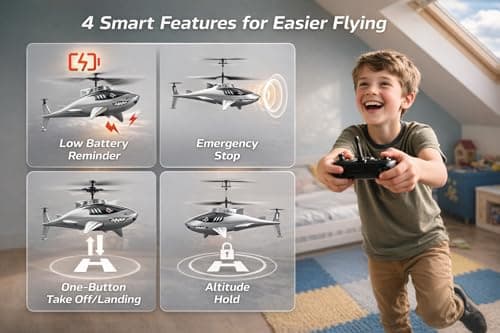 DEERC Remote Control Helicopter for Kids and Adults, RC Shark Helicopter with Altitude Hold, One Key Takeoff/Landing, LED Lights, 2 Batteries, 24 Min Flight Time, Indoor Flying Toy Gift - Thumbnail 2