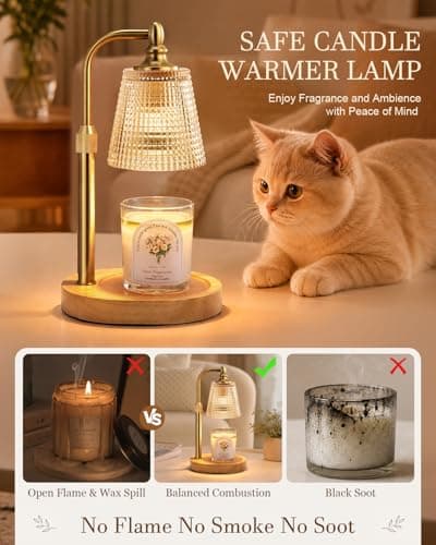 Hong-in Candle Warmer Lamp with Timer Dimmer, Birthday Gifts for Women, House Warming Gifts for New Home, Vintage Room Decor, Adjustable Height Candle Lamp, Wax Warmer for Scented Jar Candles - Thumbnail 4