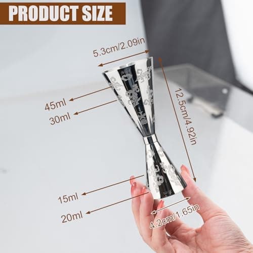 Jigger for Bartending, Cocktail Jigger 30ml 60ml with Measurements Inside, 304 Stainless Steel Jigger, bar Accessories, Cocktail Measuring Cup, Silver, Etched - Thumbnail 2