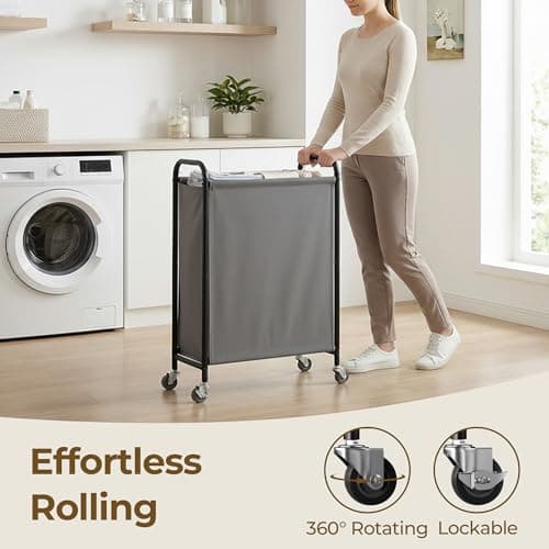 GRANNY SAYS 80L Slim Laundry Hamper with Silent Brake Wheels, Sturdy Metal Frame & Handle, Rolling Laundry Basket for Laundry Room, Bedroom, Bathroom, or RV – Suited for Singles or Couples, Grey - Thumbnail 5