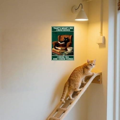 Carastora Cat Vintage Metal Sign - Funny Reading Cat and Coffee Design, Home Decor for Home, Office, Cafe, Bar or Garden Decoration, 8x12 Inch. - Thumbnail 4