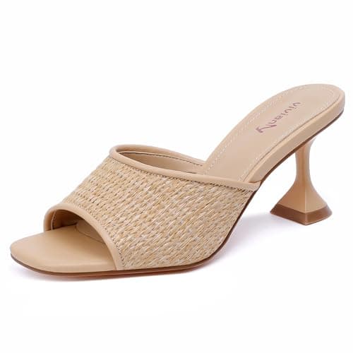 vivianly Womens Braided Heels Sandals Stiletto Heel Slippers Backless Peep Toe Slip on Heeled Mules Size 6 - Image 1