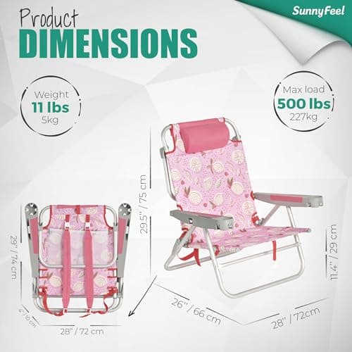 SUNNYFEEL Extra Wide Low Beach Chair 2 Pack 5 Position Lay, XL Oversized Portable Folding Camping Chairs with Cup Holder for Outdoor/Sand, Foldable Backpack Beach Chair for Adults Heavy Duty 500 LBS - Thumbnail 2