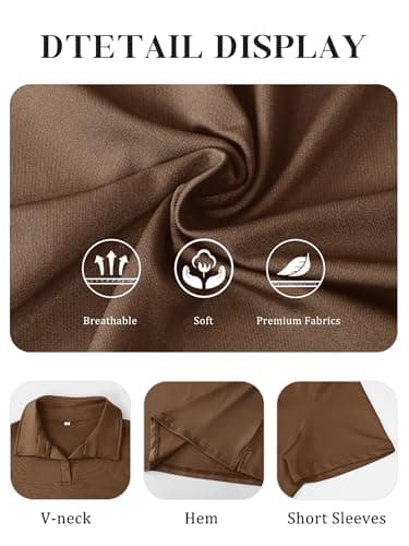 MK Shop Limited Polo Shirts for Women Business Casual Work Lapel Collared Tops V Neck Short Sleeve Summer Quick Dry Golf Polos Tunic Blouse Dark Brown S - Thumbnail 6