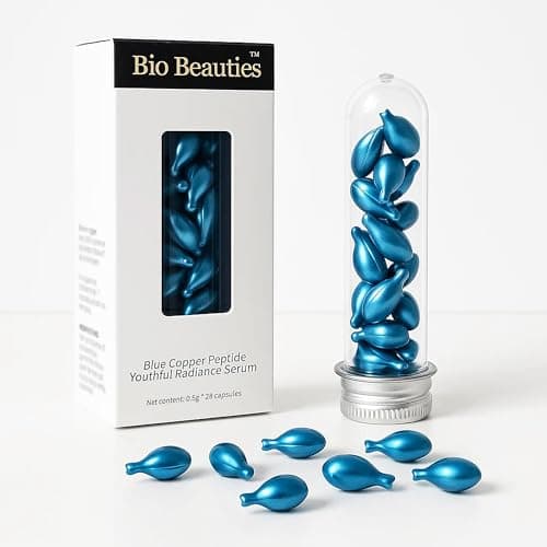 BLue Copper Peptides Serum Capsule for Face, Anti-Aging Serum, Peptides Collagen Renewal, GHK-Cu, Hyaluronic Acid, Anti Wrinkle, Moisturizing, Hydrating and Firming, Individual sealed Capsules - Image 1
