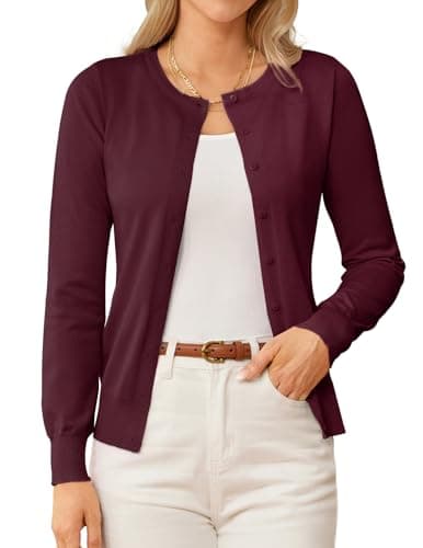 GRACE KARIN Womens Long Sleeve Knit Cardigan Sweaters Casual Dressy Open Front Button Down Cardigans Spring Outfits S Wine Red - Image 1