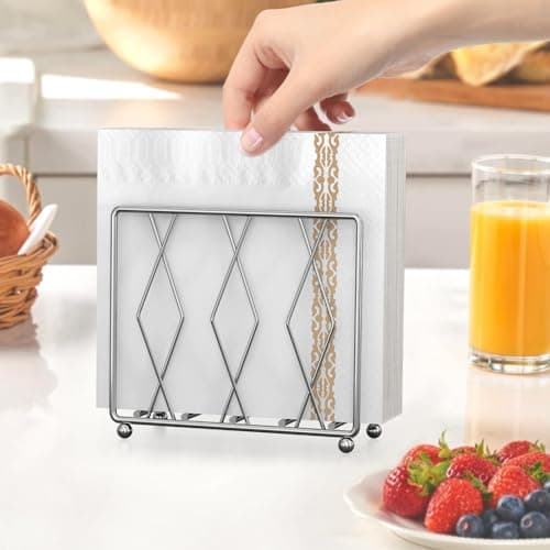 LWSFF Napkin Holder for Table, Modern Metal Napkin Holders for Paper Napkins & Kitchen Dining & Countertops, Cocktail Upright Napkin Holder Dispenser Suitable for All Room Decors (Small, Silver) - Thumbnail 6