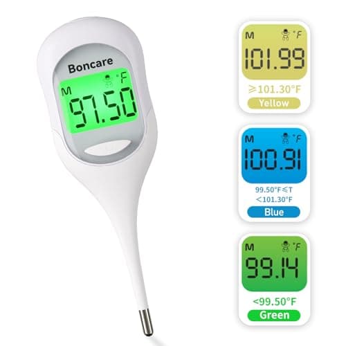 Boncare 9 Seconds Digital Basal Thermometer - Accurate Oral & Rectal Thermometer for Adults & Kids, Fever Alarm, Large Display (White) - Image 1
