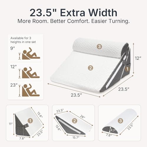 Adjustable Wedge Pillow Set 3PCS, Cooling Gel Memory Foam Bed Wedge with Washable Cover, Extra-Wide Support for Elevated Sleeping, Acid Reflux, Snoring, Post Surgery Recovery, Seniors, White/Dark Grey - Thumbnail 5