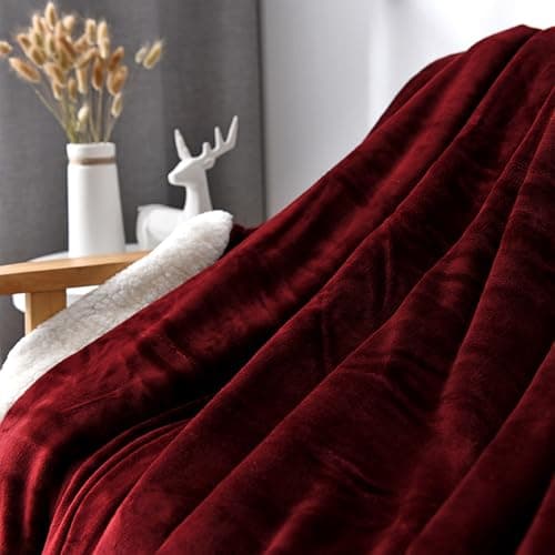 Sherpa Fleece Throw Blanket for Couch - Super Soft Cozy Fuzzy Plush Blankets for Winter, Reversible Thick Warm Blanket for Bed, Sofa, Living Room，Burgundy, 60x80 Inches - Thumbnail 3