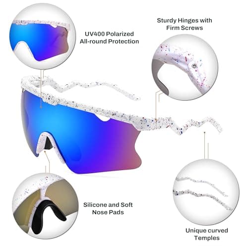FEISEDY Sunglasses for Men and Women, Polarized Large Retro Rimless Glasses for Baseball, Cycling, Sports (B4073, White Frame/Blue Mirror) - Thumbnail 5