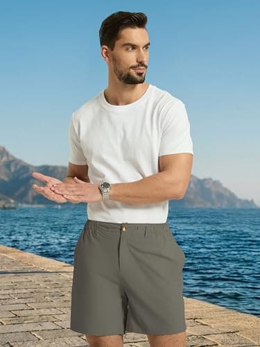 Arcweg Mens Casual Shorts 6 inch Inseam Stretch Golf Shorts Water Friendly Active Hybrid Shorts Regular Fit Grey - Thumbnail 2