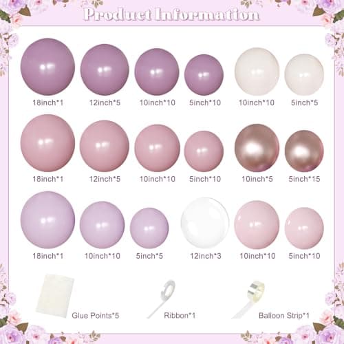 NUTTYBASH Dusty Purple Balloon Garland Arch Kit 126Pcs Light Pink Lavender Purple and Sand White Balloons for Birthday Baby Shower Bridal Shower Wedding Party Decorations - Thumbnail 2
