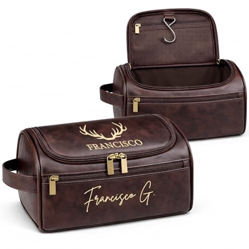 Xpanrous Personalized Toiletry Bag for Men, Engraved Name Initials Toiletry Bag, Customized Monogram Travel Shaving Dopp Kit for Groomsmen, Gift for Christmas, Birthday, Dad, Husband (Dark Coffee) - Image 1