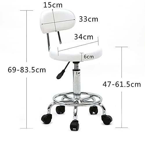 Round Bar Stool with Lines Rotation Counter Adjustable Height, Modern Bar Stools 360° Swivel PU Leather Armless Bar Chair for Kitchen Dining Living Bistro Spa, (White, Round with line & Back) - Thumbnail 2