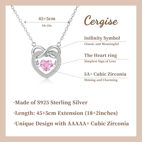 CERGISE Pink Heart Necklace Infinity Chain Jewelry for Women - Thumbnail 4