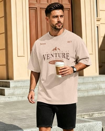 YTD Acid Wash Graphic T-Shirts for Men Women, Relaxed Fit Cotton Crewneck Short Sleeve Casual Fashion Mountain Tee - Thumbnail 4