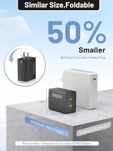 Omnibar 45W Super Fast Charger USB C Dual Port Android Phone Charger Type C Fast Charging Block, Foldable PD3.0 PPS USB C Wall Charger for Samsung S26/S25/S24/S23/S22, iPhone 17/16/15, iPad, Black - Thumbnail 5