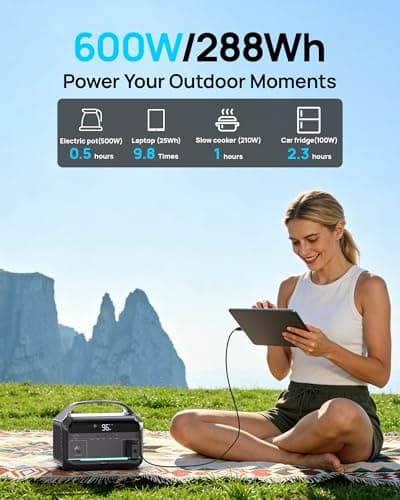 DaranEner Portable Power Station 600W, 288Wh LiFePO4 Battery Backup Power w/2×600W AC Outlets (1200W Surge), 2.2H Fast Charging, Solar Generator for Outdoor Camping/RVs/Home Emergency (Solar Optional) - Thumbnail 2