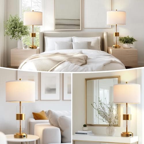 QiMH 25.5" Table Lamp Set of 2 with USB A+C Ports, Gold Lamp for Living Room with Touch Control, Modern Bedside Nightstand Lamp White Lamp Shade Bedroom Home Office Decor (2700K LED Bulbs Included) - Thumbnail 6