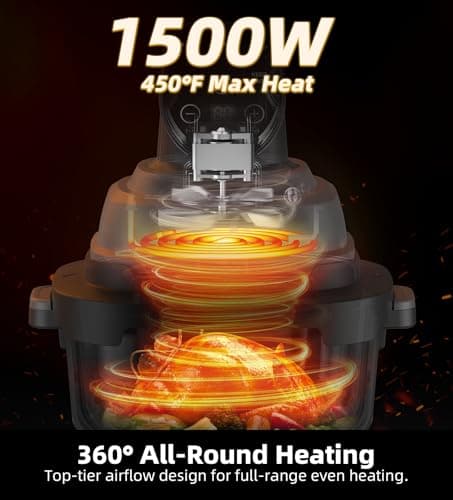 Tixixc 5-in-1 Portable Glass Air Fryer, 4QT & 6-Cup Glass Containers with Lids, Silicone Mat, 1500W Small Air Fryer, 90% Less Oil, Dishwasher/Freezer Safe for Single Servings, Family Meals - Thumbnail 5