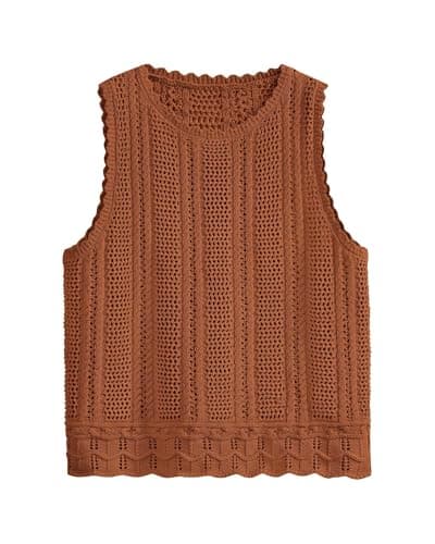 KIRUNDO Beach Vacation Clothes for Women Spring Summer Crochet Sweater Vest Tank Tops Cover Ups Resort Cruise Outfits 2026(Caramel, Medium) - Image 1