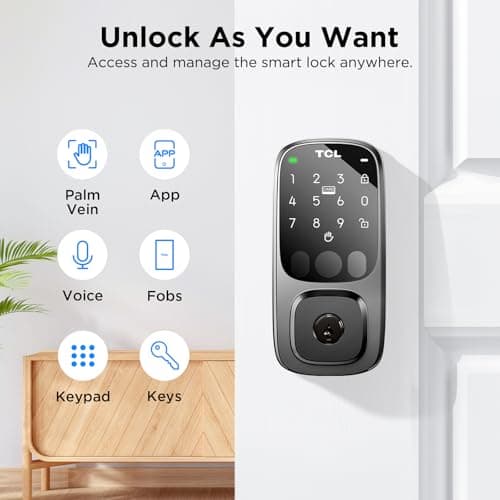 TCL D1 Pro Palm Vein Smart Lock, Keyless Entry Door Lock, Upgraded Rechargeable Battery, Front Door Smart deadboalt, App Remote Control, Auto-Lock, Waterproof, Works with Alexa - Thumbnail 4