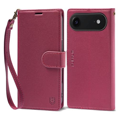 FLIPALM Wallet Case for iPhone 17 Series with Wrist Strap - PU Leather Folio Flip with Credit Card Holder & Kickstand, Protective Cover (Red, for iPhone 17 Air)