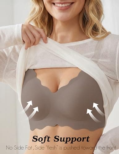 Tarbo Women Jelly Bra Wireless Seamless No Underwire Push Up Bra Support and Lift Bralettes Full Coverage T Shirts Sleep Comfort Sports Bralette Coffee L - Thumbnail 3
