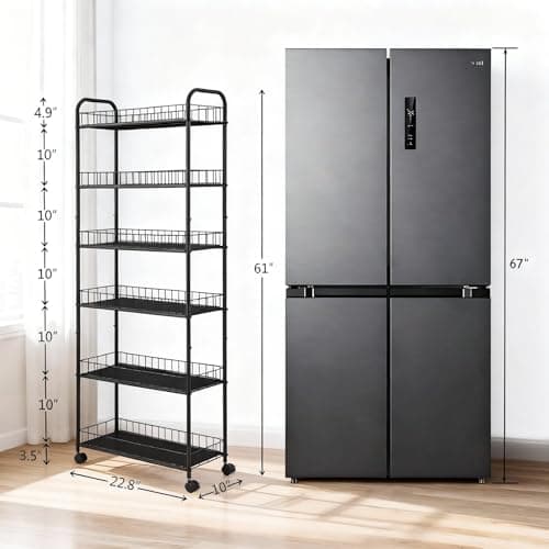 Seadasyoon 10in 6 Tier Slim Storage Cart with Wheels, Narrow Space Rolling Shelving Unit, Metal Wire Mobile Organizer Rack for Kitchen Bathroom Office Laundry - Thumbnail 5