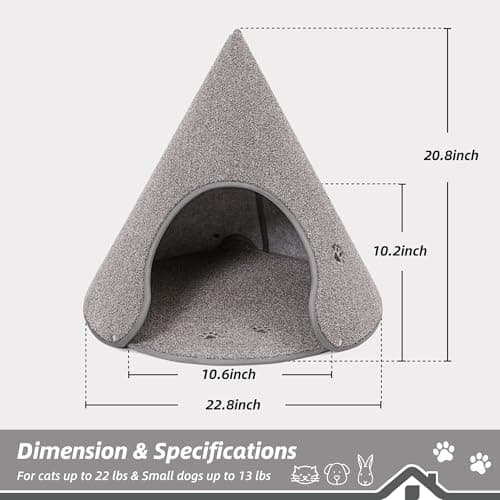 BEQHAUSE Cat Beds for Indoor Cats, Cat Cave Bed with Non-Slip Bottom, Anti-Scratch Cat House Cat Tent for Kittens and Small Dogs, Foldable Kitten Hideaway Machine Washable,22.8 * 22.8 * 20.8in, Grey - Thumbnail 4