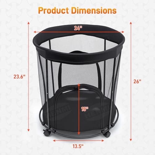 HENMI Upgraded Round Sports Ball Storage Cart - Rolling Ball Holder with Wheels for Basketball Storage & Outdoor Toy Storage, Metal Bin for Garage & School - Thumbnail 2