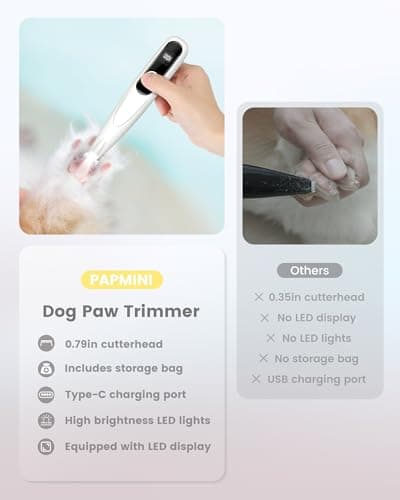 PAPMINI Dog Grooming Kit with LED Display, 35dB Ultra-Low Noise Dog Paw Trimmer, Cordless Hair Trimmer for Paws, Ears, Face, Rump with LED Light - Thumbnail 3