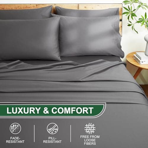 Ivellow 100% Egyptian Cotton Sheets King Size Set - 1200 Thread Count 6 PC 18" Deep Pocket King Size Bed Sheet Set，Durable Hotel Quality Luxury Soft Breathable Grey Cooling Sheet Sets Bedding - Thumbnail 6