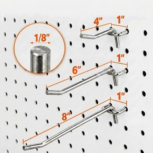 Relivox 36 Pack Heavy Duty Pegboard Hooks, Assorted Sizes Metal Hangers - Thumbnail 2