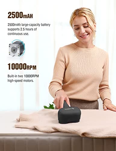 VASSON Fabric Shaver, Electric Lint Remover, Rechargeable Lint Shaver, Sweater Shavers to Remove Pilling, Large Fuzz Remover for Clothes Couch Furniture (Black) - Thumbnail 3
