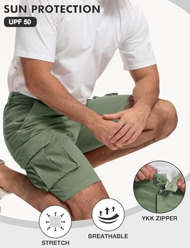 AOHIKE Casual Shorts for Men 7 Pockets - 9" Hiking Shorts Above Knee for Golf Travel Camping, Olive XXL - Thumbnail 5
