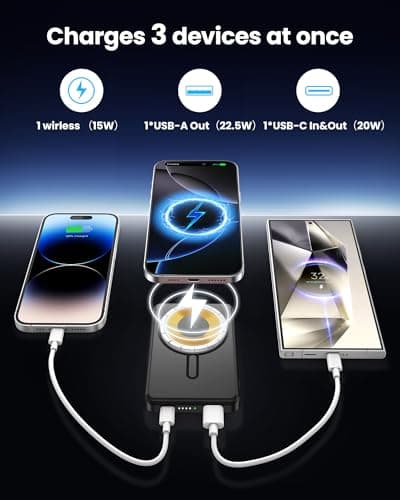 Aterob for Magsafe Portable Charger 5000mAh, Slim Magnetic Battery Pack, 15W Wireless Magnetic Battery Pack, 20W PD Fast Charging, Magnetic Power Bank for iPhone 17/16/15/14/13/12 Series (Black) - Thumbnail 6