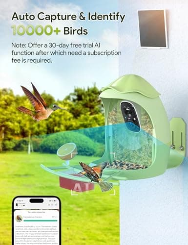 ​Osoeri AI Smart Bird Feeder with Camera - 2K HD Live Video & AI Identify Birds, Solar Powered Birdfeeder for Outdoors, 2.4GHz WiFi, Real-Time Alerts, Best Gifts for Bird Lovers & Families - Thumbnail 2