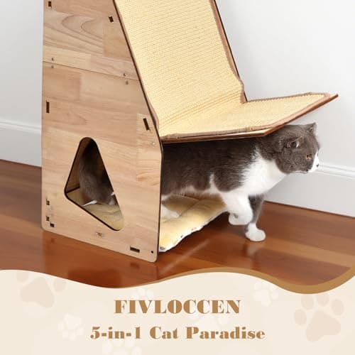 FIVLOCCEN Enhanced Wood-Framed Cat Scratching Post: Large Sisal Cat Scratcher, Integrated Scratch Post Pad Condo Tunnel House. All-in-One Space Saver for Multi-Cat & Budget-Friendly Homes (32in) - Thumbnail 5