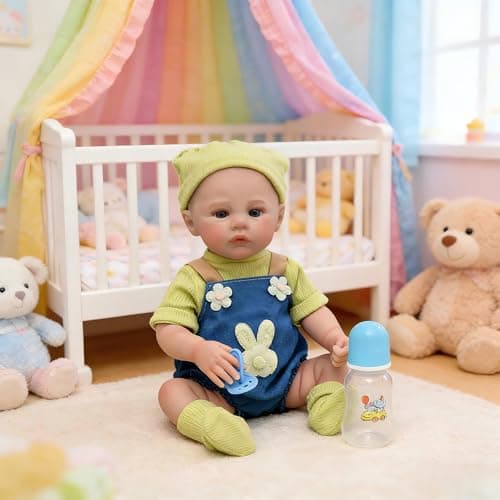 PUAMUBUA Real Life Baby Dolls,18 Inch Lifelike Realistic Newborn Baby Dolls with Cute Soft Vinyl Body, Muñecas Reborn Toddler,Silicone Baby Doll with Accessories for 5 Year Old Girl (Green) - Thumbnail 3