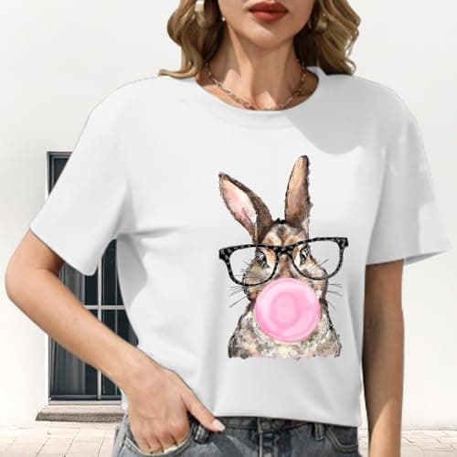 Easter Shirt for Women Funny Cute Bunny Wearing Glasses Leopard Tshirt Happy Easter Rabbit Lover Shirt Holiday Tee Top - Thumbnail 3