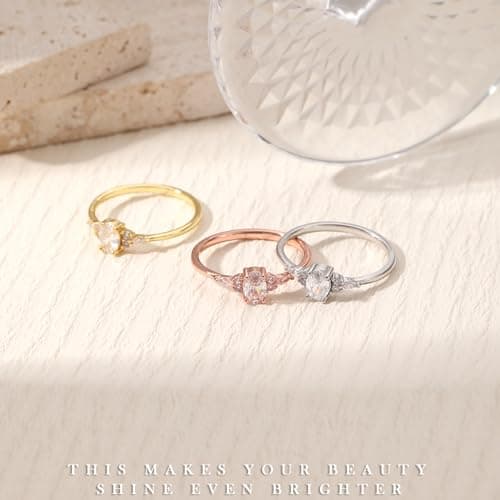Fimewon Cubic Zirconia Rings for Women Pinky Rose Gold Plated Rings Dainty Promise Bands Trendy Jewelry Birthday Gifts for Women Size 8 - Thumbnail 3