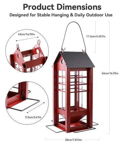 Hanging Bird Feeder for Outdoors, Metal Bird Seed Feeder with Roof, Large Capacity Wild Bird Feeder for Garden Yard Patio, Squirrel Resistant Easy Refill Bird Feeder - Thumbnail 3