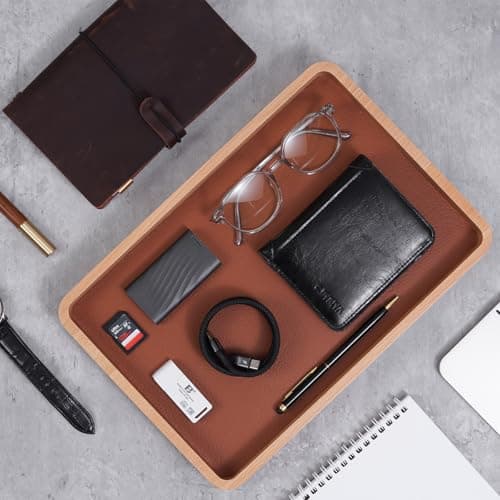 ProCase Wooden Valet Tray for Men, Wood Catch-All EDC Organizer, Nightstand, Entryway Bedside Dump Holder, for Wallets, Keys, Watches, Phones, Loose Change, Trinkets -LightBrown - Thumbnail 4