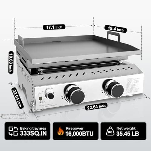 R.W.FLAME Portable Propane Griddle,Stainless Steel Gas Grill,Table Top Grill for Outdoor BBQ,Camping and RVs,Silver (2 Burner) - Thumbnail 3