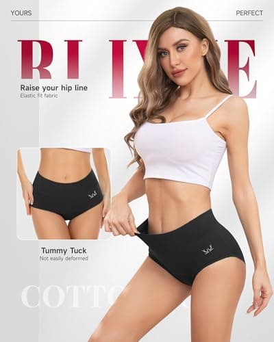 RUIXUE Women's Underwear High Waisted Ladies Cotton Panties Breathable Stretch Full Coverage Postpartum Brief 5Pack - Thumbnail 2