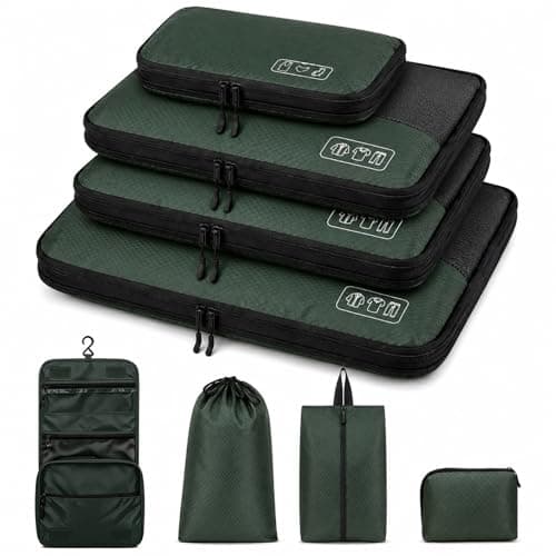 8-Piece Compression Packing Cubes for Travel, Trendy Luggage Organizer Set for Young Travelers, Space Saving for Carry-On, Suitcase, Vacation & Weekend Trips - Avocado Green - Image 1